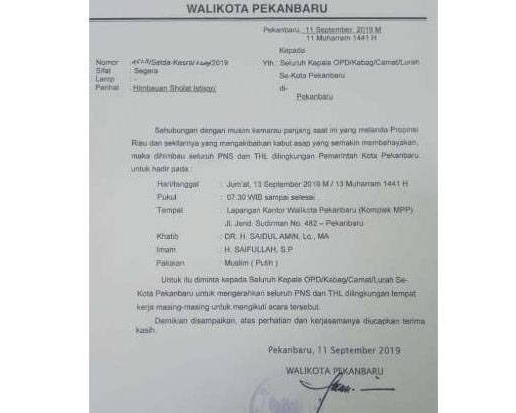 Jumat Pagi, Pemko Pekanbaru Gelar Sholat Istisqa
