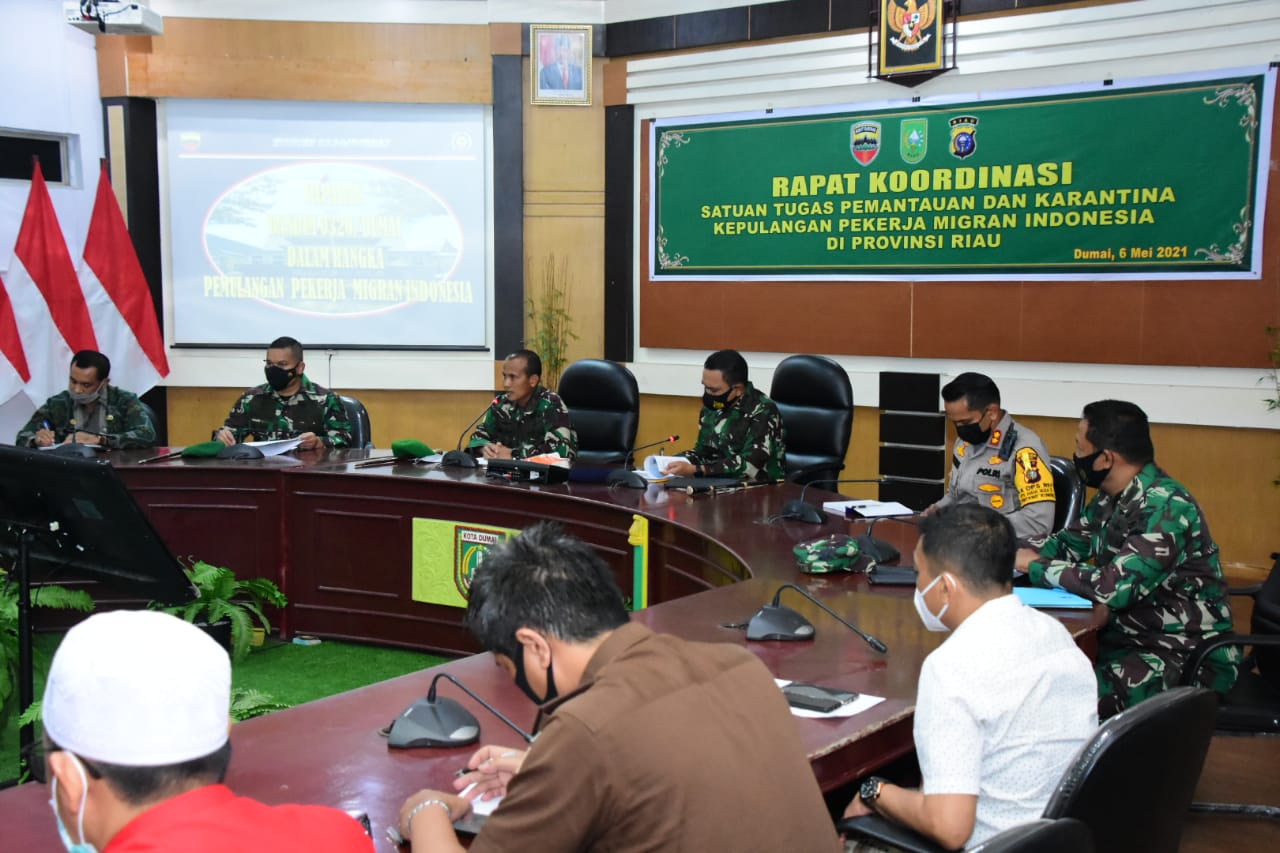 Danrem 031/WB Pimpin Rakor Satuan Tugas Pemantauan dan Karantina Kepulangan Pekerja Migran Indonesia di Provinsi Riau
