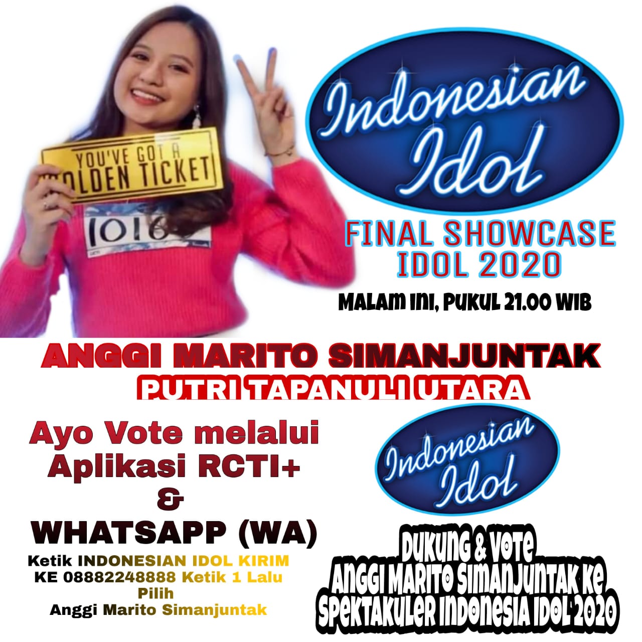 Bupati Taput Berikan Dukungan Kepada Anggi Marito Simanjuntak Putri Asal Tapanuli Utara di Indonesian IDOL 2020 Malam Ini