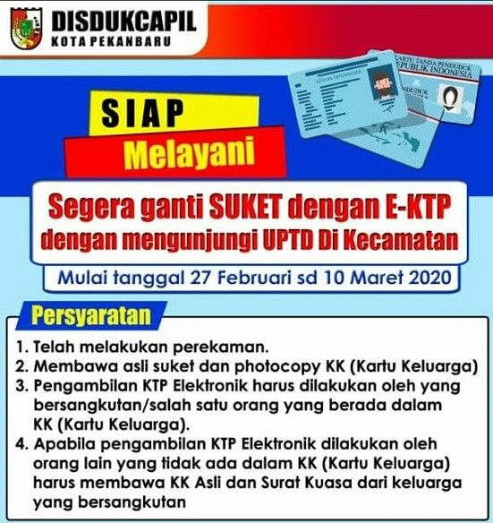 Warga Kota Pekanbaru Kini Sudah Bisa Ganti Suket Menjadi e-KTP