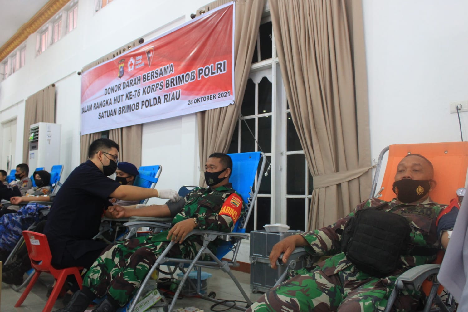 HUT Brimob Ke-76, Kodim 0301/PBR Ikut Serta Dalam Kegiatan Bakti Sosial Donor Darah