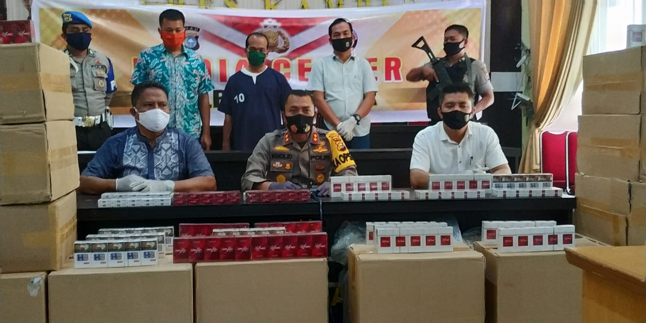 Kapolres Kampar Ekspos Ungkap Kasus Kepemilikan Belasan Ribu Bungkus Rokok illegal Tanpa Cukai