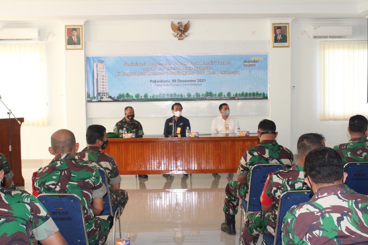 Kodim 0301/PBR Menerima Kegiatan Sosialisasi Pengenalan Produk Bank Mandiri Taspen