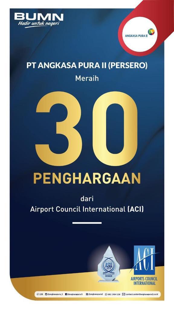 Bandara - Bandara PT Angkasa Pura II Sabet 30 Penghargaan ACI, Soekarno-Hatta Raih Gelar Most Improved In Asia Pasific