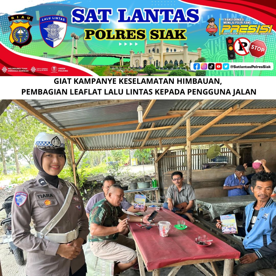 Satlantas Polres Siak Gencarkan Kampanye Keselamatan, Bagi Leaflet di Jalur Perawang–Siak