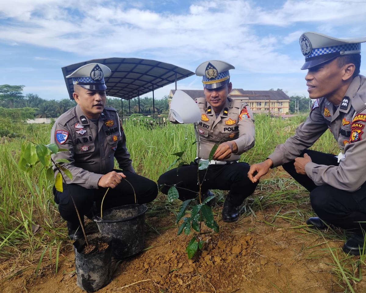 Satlantas Polres Rohul Laksanakan Penanaman Pohon, Dukung Program Kapolda Riau Untuk Penghijauan
