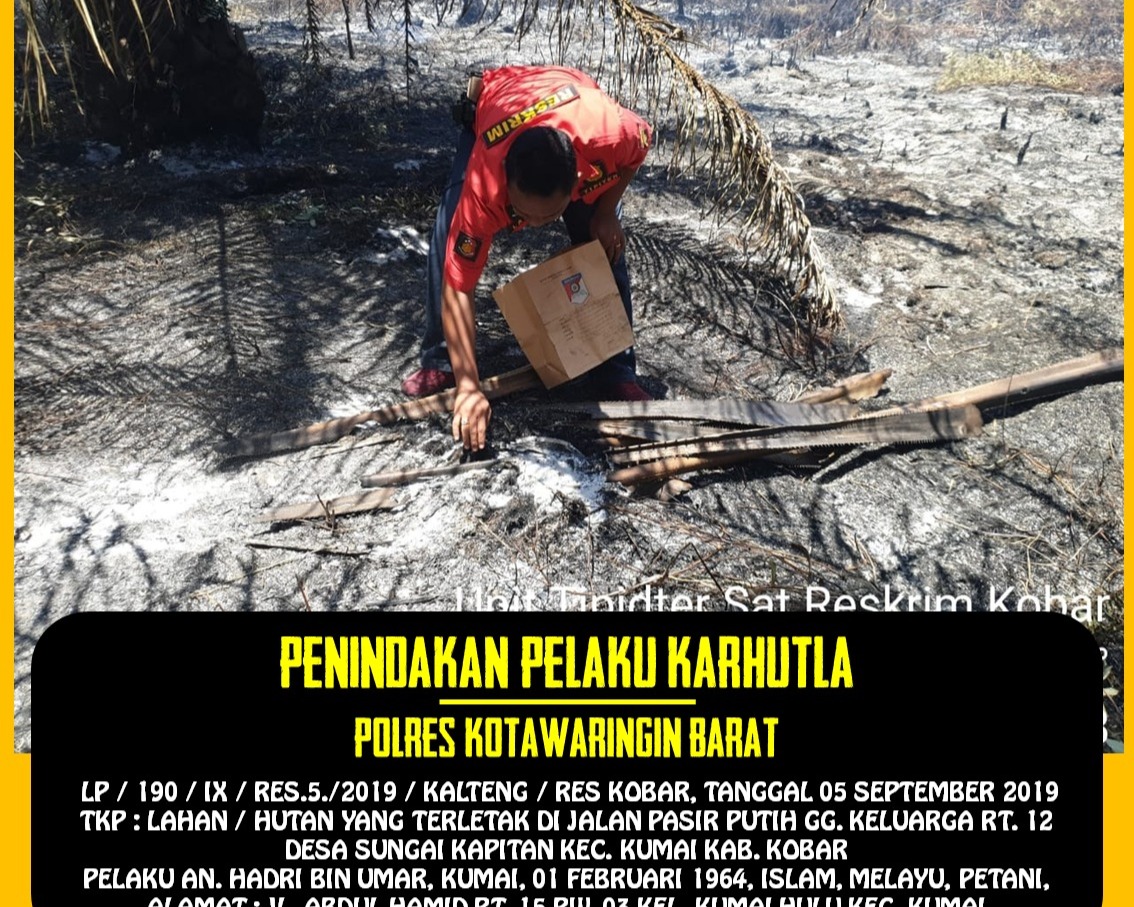 Pelaku Pembakaran Lahan di Desa Kumai Ditangkap Polres Kota Waringin Barat
