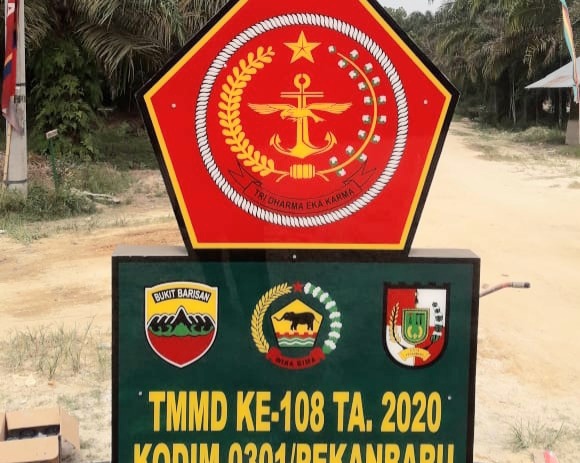 Jelang Dua Hari Penutupan, Tugu TMMD Ke-108 Tahun 2020 Kodim 0301/Pekanbaru Sudah Selesai Dibangun
