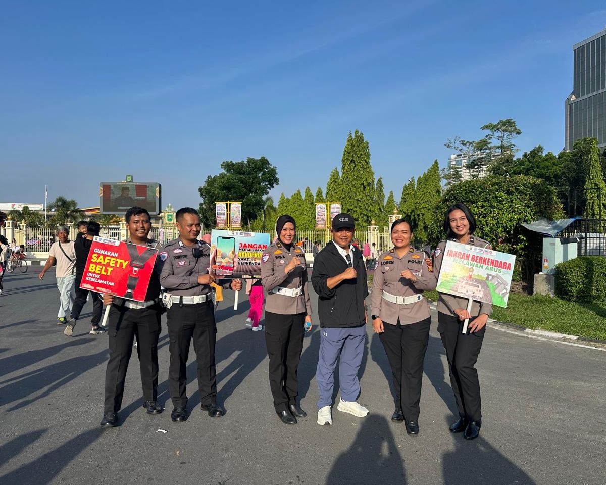 Ditlantas Polda Riau Menyapa Masyarakat CFD, Ajak Warga Wujudkan Tertib dan Aman Berlalu Lintas