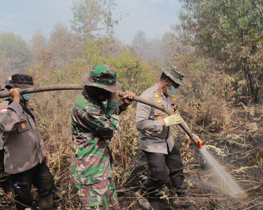 Berikan Motivasi, Kapolda Riau dan Istri Ikut Berjibaku Padamkan Karhutla Di Tanjung Kapal - Rupat Bengkalis