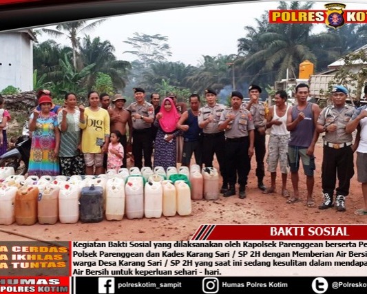 Desa Karang Sari Kotawaringin Timur, Terima Bantuan Air Bersih dari  Polsek Parenggean