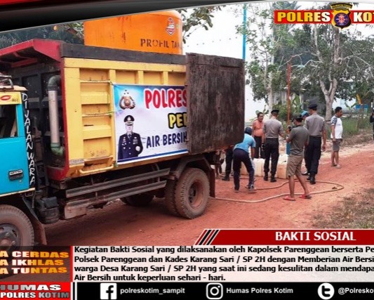 Desa Karang Sari Kotawaringin Timur, Terima Bantuan Air Bersih dari  Polsek Parenggean