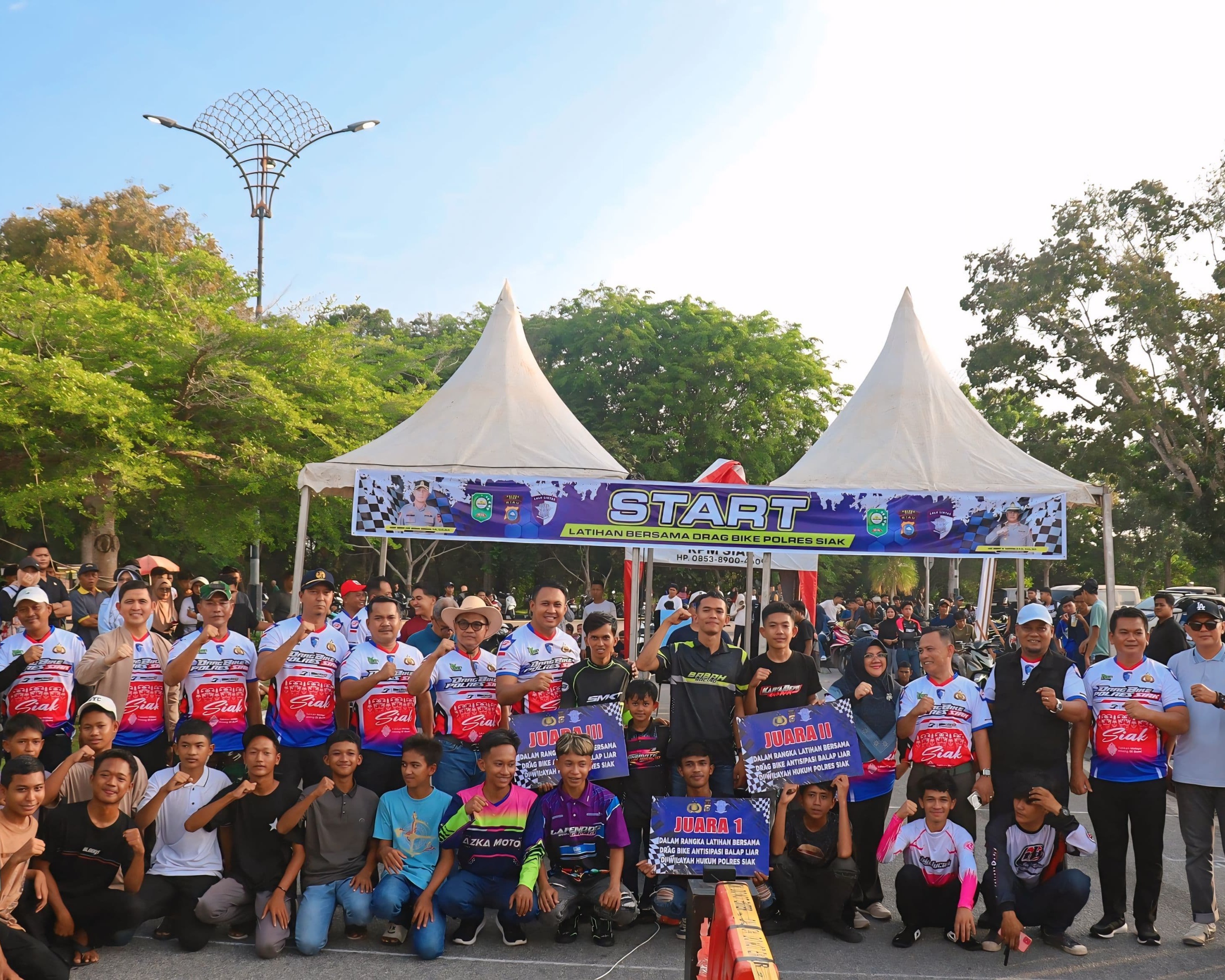 Tekan Aksi Balap Liar, Polres Siak Gelar Latihan Bersama Drag Bike Di Sirkuit Non Permanen Panglima Gimbam