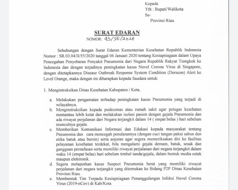 Berikut Langkah Strategis Gubernur Riau Untuk Antisipasi Covid-19