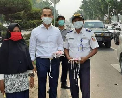 Dishub Kota Pekanbaru Membagikan Ribuan Masker, Dalam Memperingati Harhubnas Tahun 2019