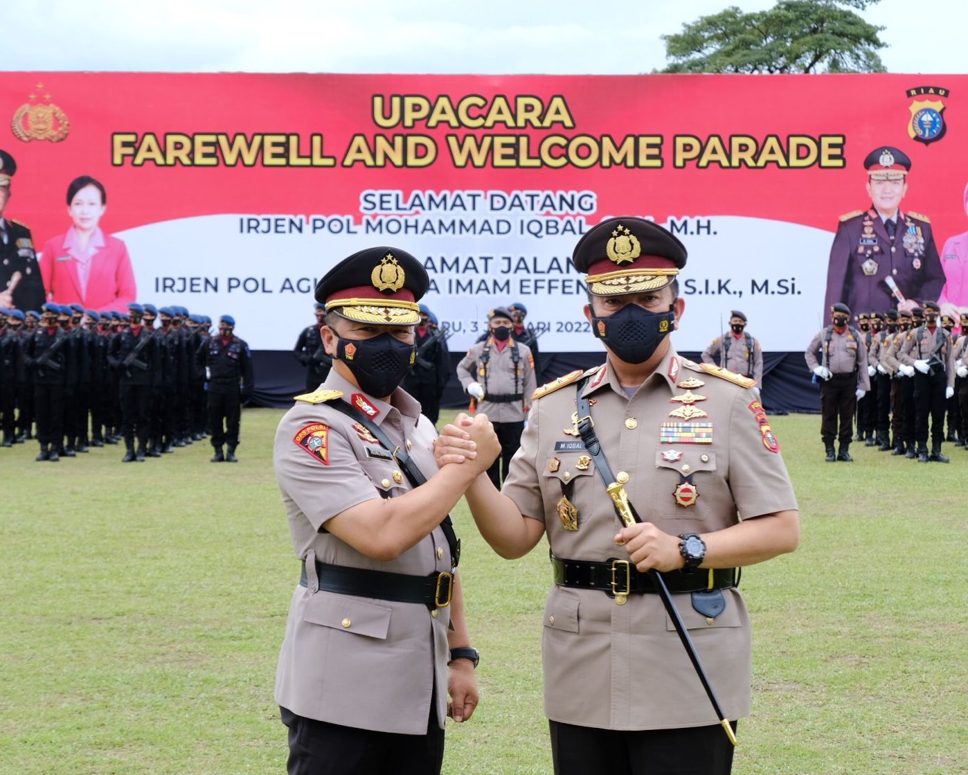 Gelar Upacara Farewell And Welcome Parade Sambut Kapolda Riau Irjen Pol Mohammad Iqbal, SIK, MH