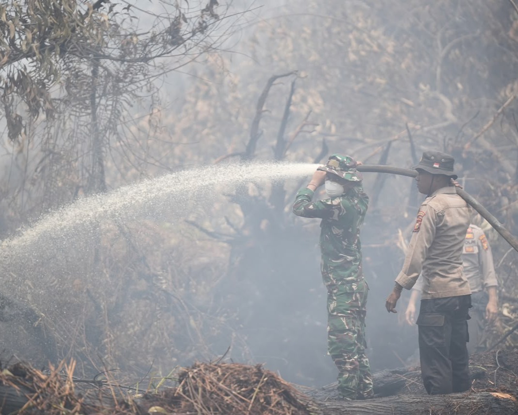 Kapolda Riau Dan Pangdam Tuanku Tambusai Patroli Udara Karhutla, Turun Langsung Padamkan Api di Pelalawan