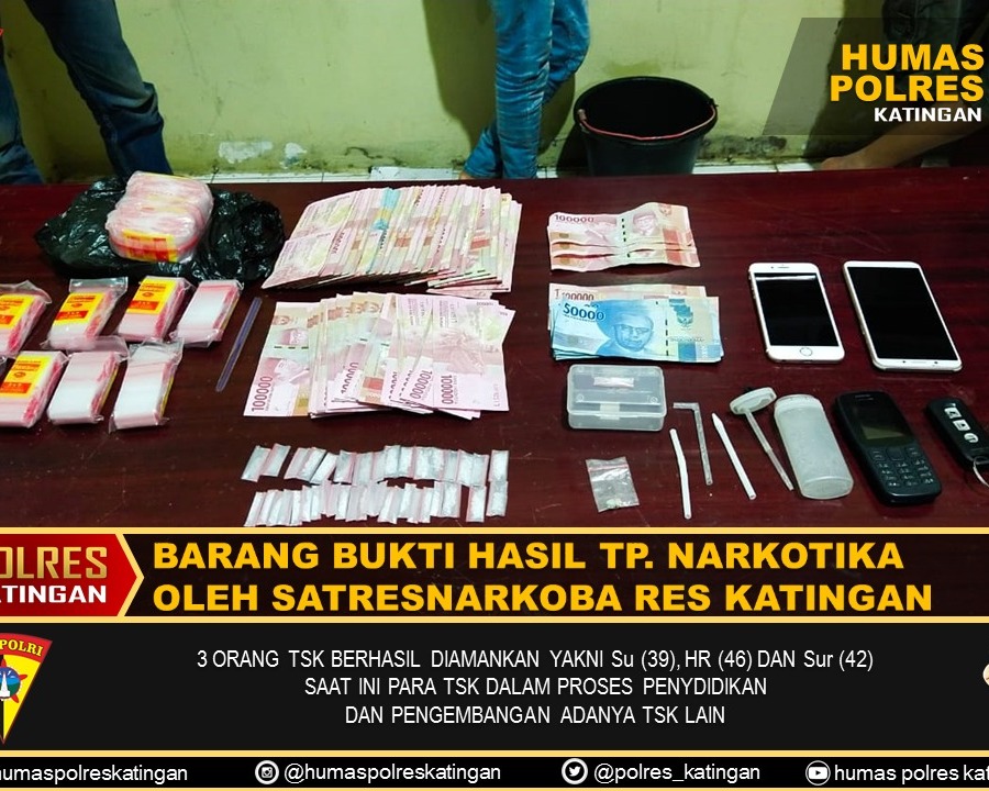 Satuan Reserse Narkoba (Satresnarkoba) Polres Katingan, Polda Kalteng Berhasil Meringkus Tiga Orang Diduga Sebagai Penyalahgunaan Narkotika Jenis Sabu dan Ekstasi